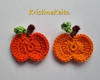 2 Crochet pumpkin appliques,embellishments,Scrapbook,sewing,card making,Halloween appliques,motifs,cotton,orange pumpkins