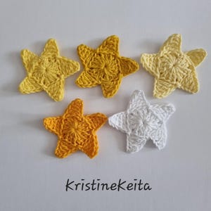 Crochet Cotton Star Appliques, Yellow Shades, White, 5.5cm Embellishments