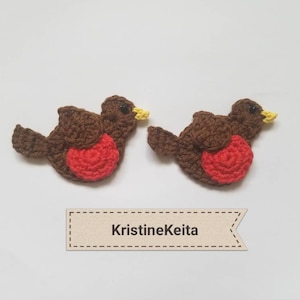 2 Rotkehlchen Applikationen, Weihnachten Rotkehlchen Applikationen, Rotkehlchen Motive, Verzierungen, Nähen, Stricken, Baumwolle Applikationen, Karten basteln, Scrapbooking