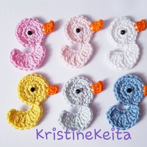 1 Applicazione di anatra all'uncinetto, abbellimento di anatra, album dei ritagli, cucito, motivo di anatra, applique di animali da fattoria, motivi di anatra lavorata a maglia, creazione di carte