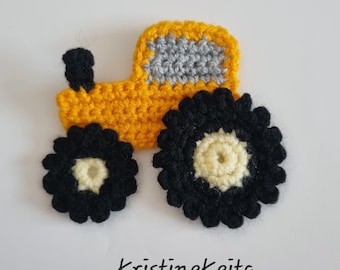 Crochet tractor,tractor applique,yellow tractor,tractor motif,embellishment,sewing,1pcs,knitting,farm applique