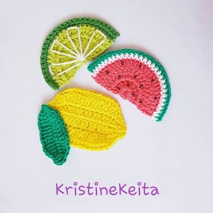 Applicazioni di frutta, applicazioni di frutta all'uncinetto, applicazioni di limone, motivo di anguria, motivo di lime, abbellimento, cucito, lavoro a maglia, applicazione di cotone, creazione di carte