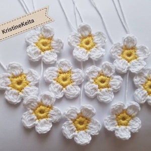Flores de crochet, 10 flores de crochet, flores de algodón, flores blancas, costura, fabricación de tarjetas, flores para álbumes de recortes, motivo de flor de margarita, apliques de flores