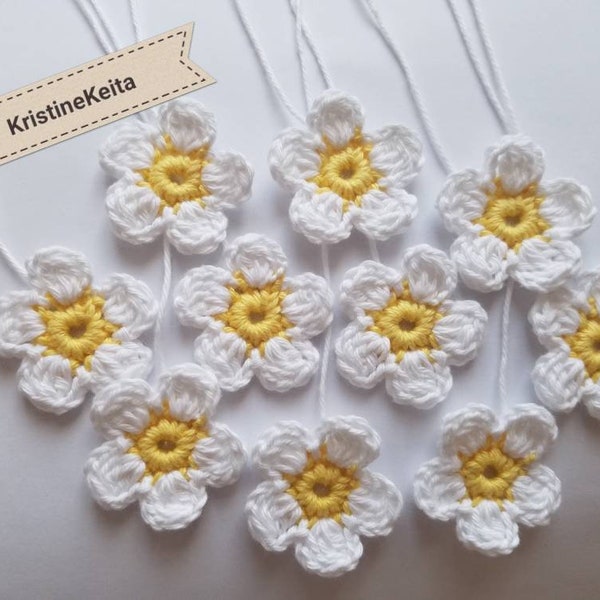 Appliques marguerites au crochet, ornements en coton, lot de 10