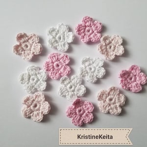 Häkelblumen,12 Blumen,Baumwollblumen,rosa/weiss Blumen,Nähen, Karten machen, Blumen Applikationen, Scrapbook Blumen, Blumen Applikationen