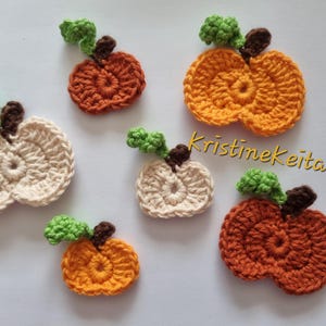 Applicazioni di zucca all'uncinetto, foglie all'uncinetto, abbellimenti, cucito, creazione di cartoline, motivo fogliare, applicazioni di zucca di cotone, set di 6, applicazioni autunnali
