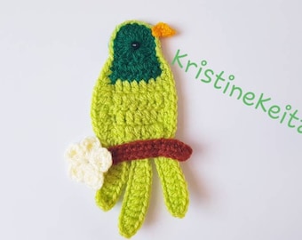 Crochet parrot applique,parrot applique,large parrot embellishment,parrot motif,sewing,for baby blankets,green bird,acrylic parrot applique