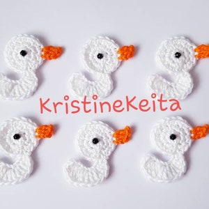 6 appliques di anatra di crochetto,abbellimenti di anatra,Scrapbook,sewing,duck motifs,farm animal appliques,white duck,motivi anatra lavorata a maglia,creazione di carte