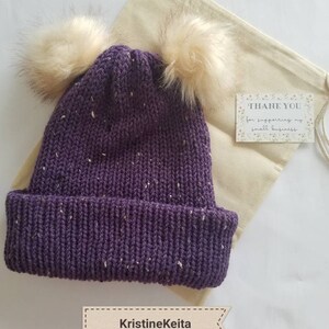 Knit beanie,adult hat,winter hat,autumn hat,double layered hat,faux fur pompom hat,beanie hat,winter beanie,knitted hat,soft hat