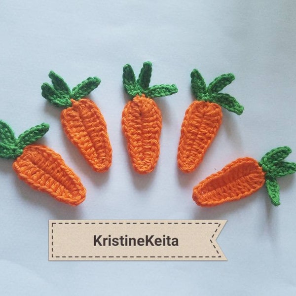Carrot appliques,5 crochet carrot appliques,cotton carrot motifs,Easter appliques,embellishments,Scrapbook,sewing,orange carrots,set of 5