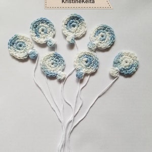 Gehaakte ballon appliques, gemengde blauwe ballonnen, ballon motieven, naaien, kaart maken, scrapbooking, katoenen ballon applique, verjaardag decor, set van 7