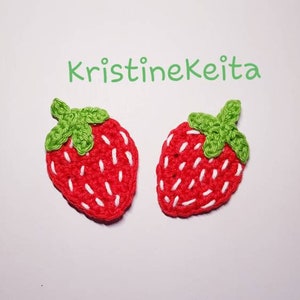Appliques fraises au crochet, motifs fraises, appliques fraises rouges, appliques bébé, embellissement, couture, tricot, fraises rouges, 2 pcs