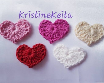12 corações, corações de crochê, apliques de coração, enfeites, costura, confecção de cartões, scrapbooking, corações de algodão, corações para o Dia dos Namorados, materiais para cartões