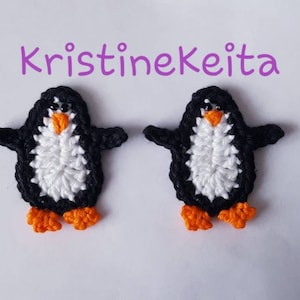 Apliques de pingüinos de crochet, motivos de pingüinos, fabricación de tarjetas, costura, scrapbooking, apliques de algodón, pingüinos de algodón de crochet, juego de 2 pingüinos