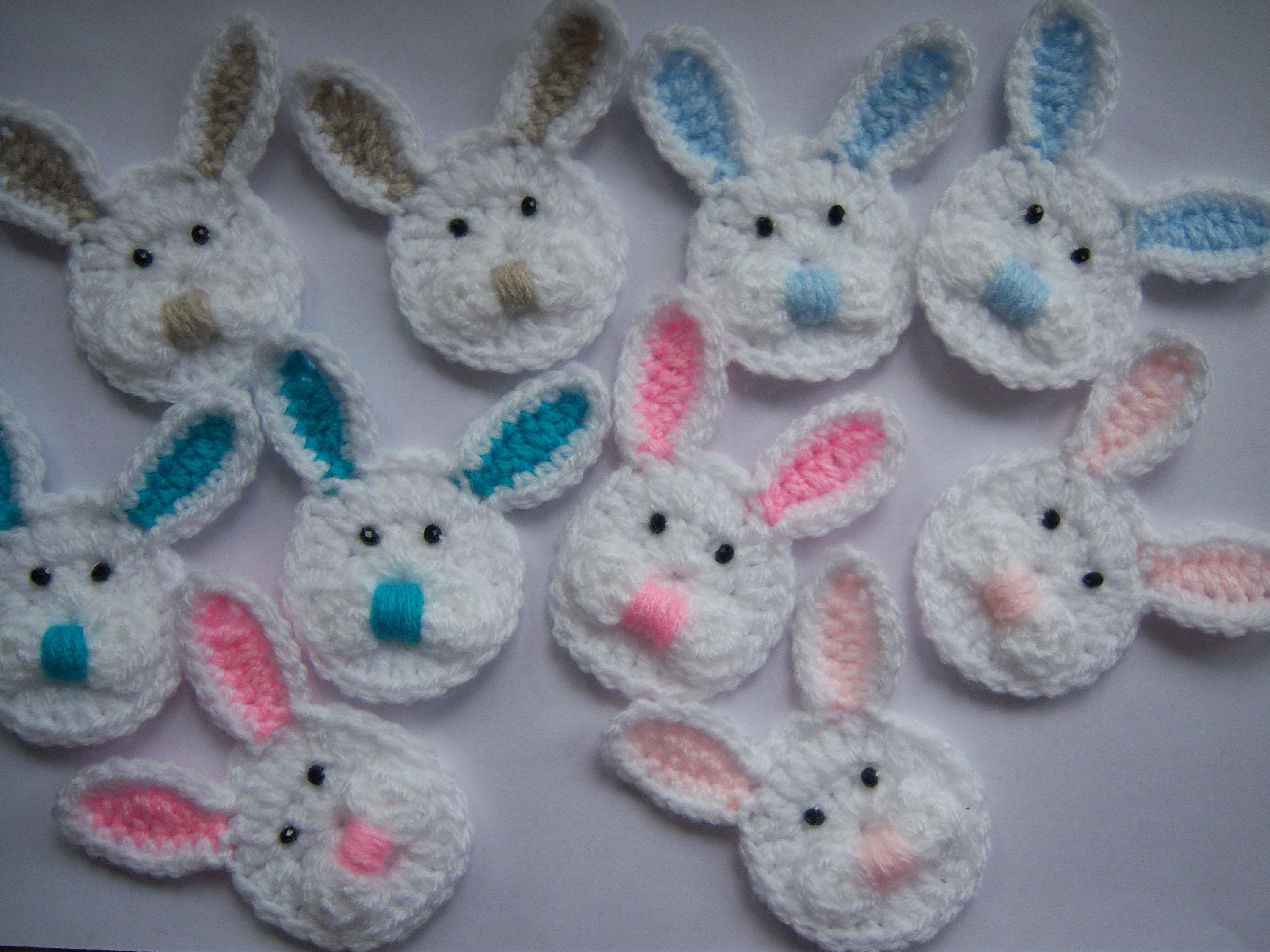 Crochet Rabbit-bunny Head Appliques X 2,motif,embellishment,scrapbook ...