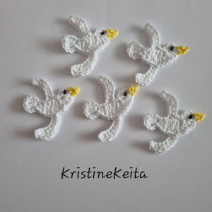 Set von 5 kleinen Möwen Applikationen, Baumwollvogel Verzierungen für das Basteln