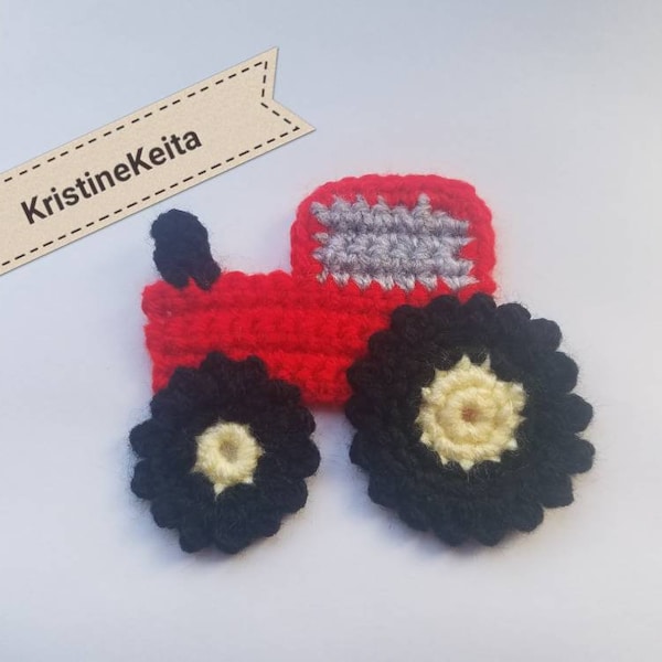 Crochet tractor,tractor applique,red tractor,tractor motif,embellishment,sewing,1pcs,knitting,farm applique