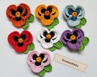 Crochet pansy flower brooch,crochet cotton flower brooch,pansy flower brooch,flower brooch,cotton flower brooch,flower motif brooch