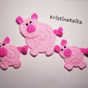 Crochet pig family appliques,embellishment,Scrapbook,pig motifs,pig appliques,piglet appliques,large pig applique,farm applique,baby blanket