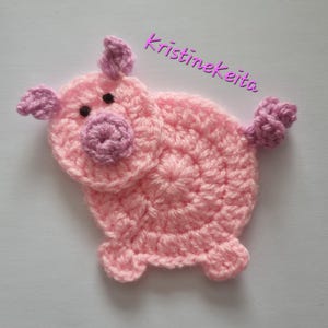 Gehaakte varkensappliqué, versiering, plakboek, naaiwerk, varkensmotief, varkensappliqué, babyappliqués, roze, grote varkensappliqué, handgemaakt, babydekens