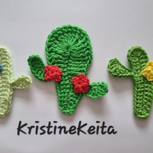 Appliques de cactus au crochet, motifs de cactus au crochet, embellissement, couture, tricot, appliques en coton, fabrication de cartes, lot de 3 cactus