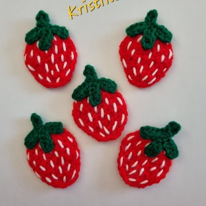 Crochet strawberry,crochet strawberry appliques,red strawberry motifs,embellishments,sewing,knitting,red berries,set of 5