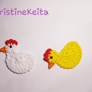 Apliques de gallina de ganchillo, apliques de pollitos, apliques de animales de granja, fabricación de tarjetas, costura, scrapbooking, apliques de algodón, motivo de gallina de algodón de ganchillo, juego de 2