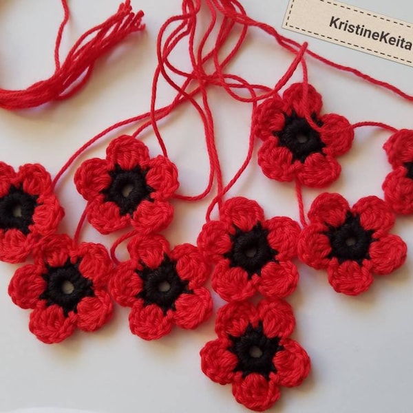 Crochet poppy flowers,10 crochet flowers,cotton flowers,red flowers,sewing,card making,scrapbook flowers,poppy flower motif,flower appliques