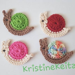 Appliques d’escargot de crochet, appliques d’escargot, appliques d’escargot de coton, motifs d’escargot, ensemble de 4,embellissements, scrapbooking, fabrication de carte, couture