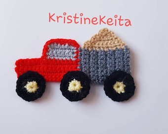 Caminhão de crochê, aplique de caminhão, carro vermelho, motivo de caminhão, enfeite, costura, 1 peça, tricô, aplique de veículo