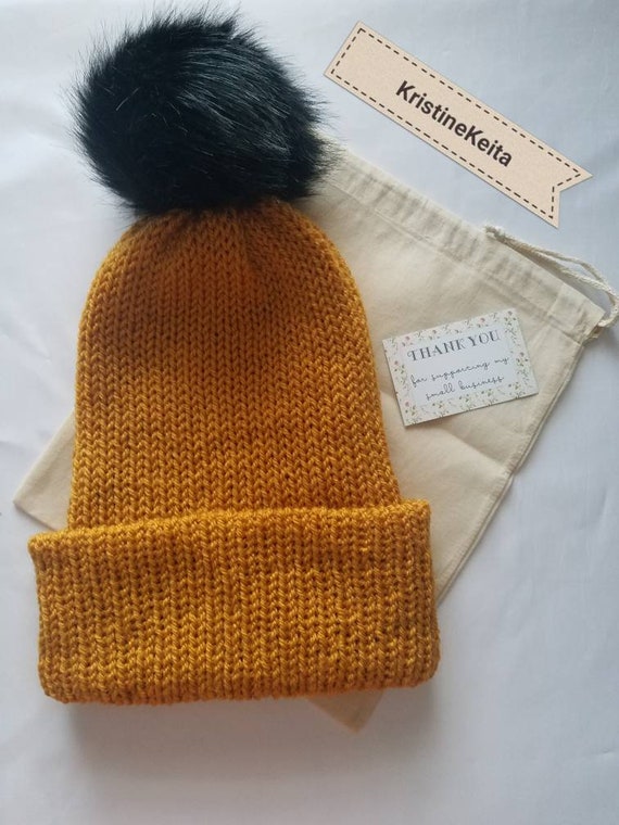 Knit Beanie,adult Hat,winter Hat,double Layered Hat,faux Fur  display picture 2