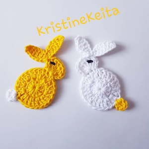 Apliques de conejo de crochet, apliques de conejo, apliques de animales de granja, fabricación de tarjetas, costura, scrapbooking, apliques de algodón. Motivos de conejo amarillo y blanco