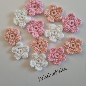 Crochet flowers,12 flowers,cotton flowers,pink/white flowers,sewing,card making,scrapbook flowers,craft flower,flower motif,flower appliques