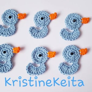 6 appliques di anatra di crochetto,abbellimenti di anatra,Scrapbook,sewing,duck motifs,farm animal appliques,blue duck,motivi anatra lavorata a maglia,creazione di carte