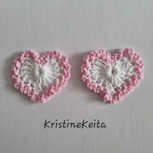 Crocheted Cotton Heart Appliques, White Pink Card Embellishments (4.5 cm)