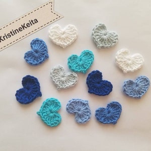 Heart appliques,12 Crochet heart appliques,heart motifs,embellishments,Scrapbook,sewing,blue hearts,Valentine's day decor,card making