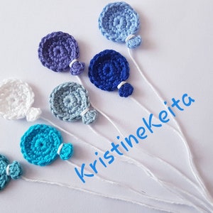 Appliques palloncino all'uncinetto,palloncini blu,motivi palloncino,cucire,fare carte, scrapbooking,applicazioni di palloncino di cotone,arredamento compleanno, set di 7