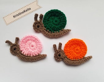 Crochet snail appliques,embellishments,snail motifs,acrylic snail appliques,sewing set of 3