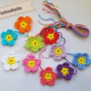 かぎ針編みの花、かぎ針編みの花10個、綿の花、マルチカラーの花、裁縫、カード作り、スクラップブックの花、花のモチーフ、花のアップリケ