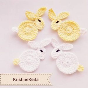 Apliques de conejito de ganchillo, apliques de conejo, apliques de animales de granja, fabricación de tarjetas, costura, scrapbooking, apliques de algodón, motivos de conejito amarillo claro