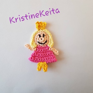 Aplique de princesa, aplique de princesa de ganchillo, motivo de niña, adorno, costura, tejido, aplique de algodón, fabricación de tarjetas, álbum de recortes, aplique artesanal
