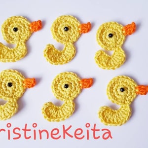 6 Gehäkelte Enten Applikationen,Enten Applikationen,Scrapbook,Nähen,Enten Motive,gelbe Ente, gestrickte Enten Motive,Kartengestaltung