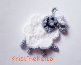 Crochet Sheep Applique, White & Gray Lamb Motif, Baby Blanket Embellishment