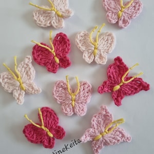 Crochet Butterfly Appliques, Pink Cotton Embellishments, Set of 9
