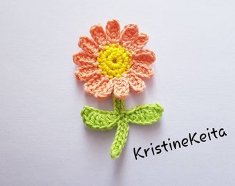 Crochet flower,crochet cotton flower,1 peach flower,peach flower, flower decoration,cotton flower,peach colour flower motif, 5.5 x 9 cm