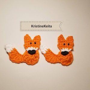 Appliques d'animaux des bois au crochet, motifs de petits renards, appliques de renard, appliques de renard en coton, tricot, appliques de coton, fabrication de cartes, lot de 2, 4,5 cm