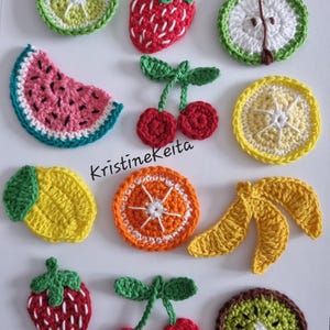 Gehaakte fruitapplicaties, katoenen versieringen voor knutselen, set van 12 inch
