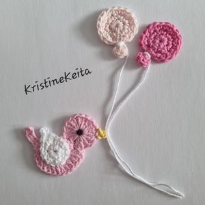 Crocheted Pink Bird and Balloon Appliques, 100% Cotton Yarn Embellishments