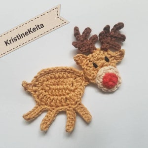 Applicazione renna, applicazione renna natalizia all'uncinetto, motivo renna, abbellimento, cucito, maglia, applicazione cotone, creazione biglietti, scrapbooking