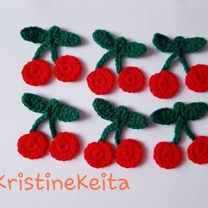 6 Crochet cherry applique,cherry motif,embellishments,sewing,knitting,red cherries